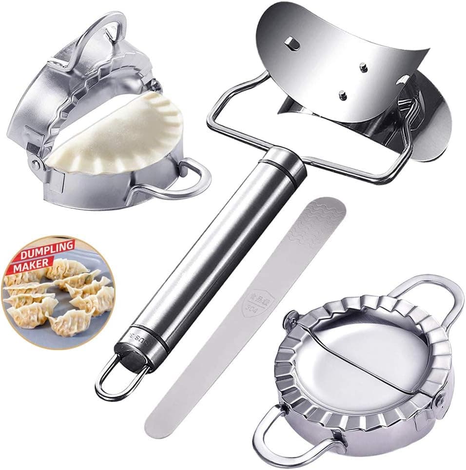 Dumpling Mold Set and Cutter, Dumpling Mold,Stainless Steel Pierogi Maker and Dumpling Press for Home Kitchen, Manual pinch Dumpling Pie Ravioli Mould Chinese Dumpling Maker Tool, Dumpling Maker set
