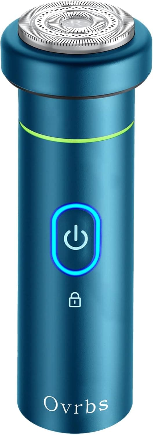 Ovrbs Men's Electric Razor,Wet and Dry Electric Shaver,Ultra-Compact Travel Shaving Electric Razor,Multi-Function Portable Travel Razor,Water Wash Portable Electric Razor,Type-C Fast Charging (Blue)