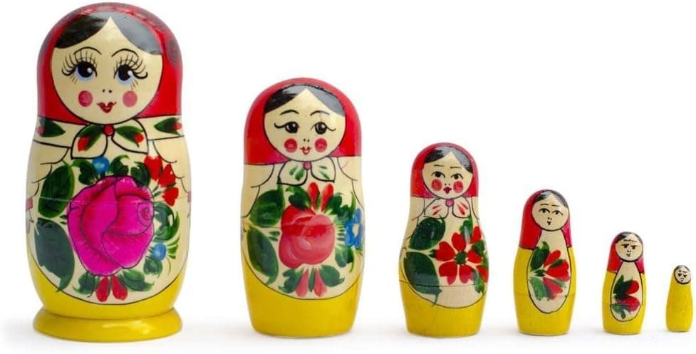 BestPysanky Set of 6 Wooden Dolls Nesting Dolls Semenov Matryoshka 5.75 Inches