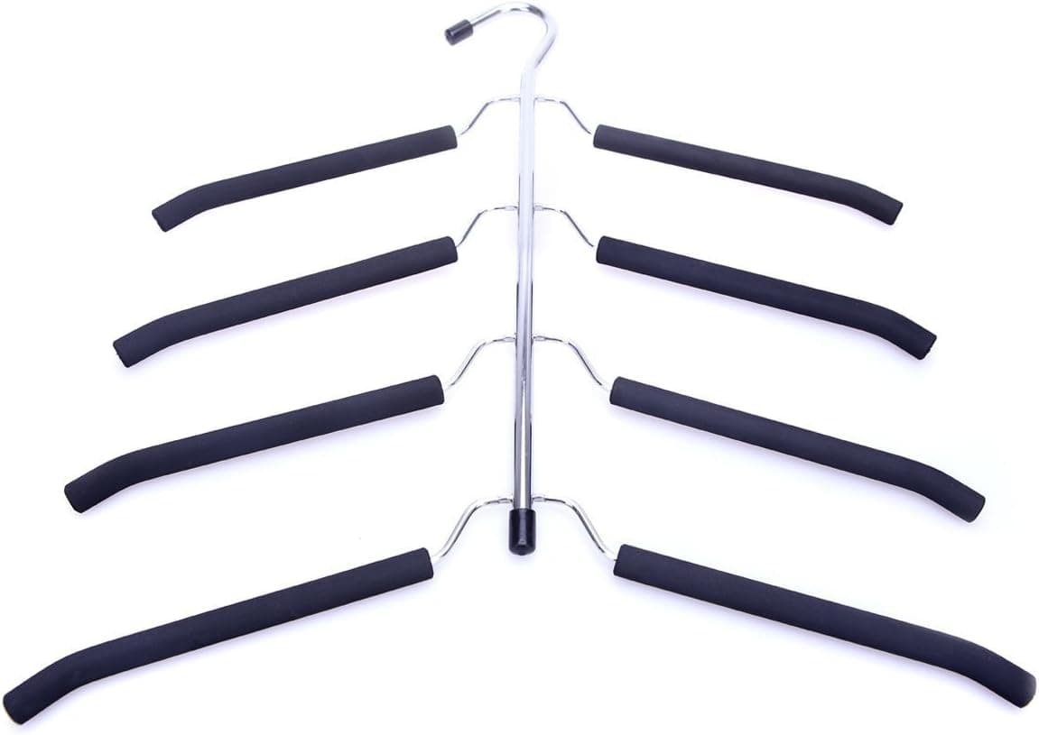 J.S. Hanger Large 4-Tier Foam-Coated Anti-Rust Metal Blouse/Shirt Hangers, Non-slip, Chrome Finished, 2-Pack