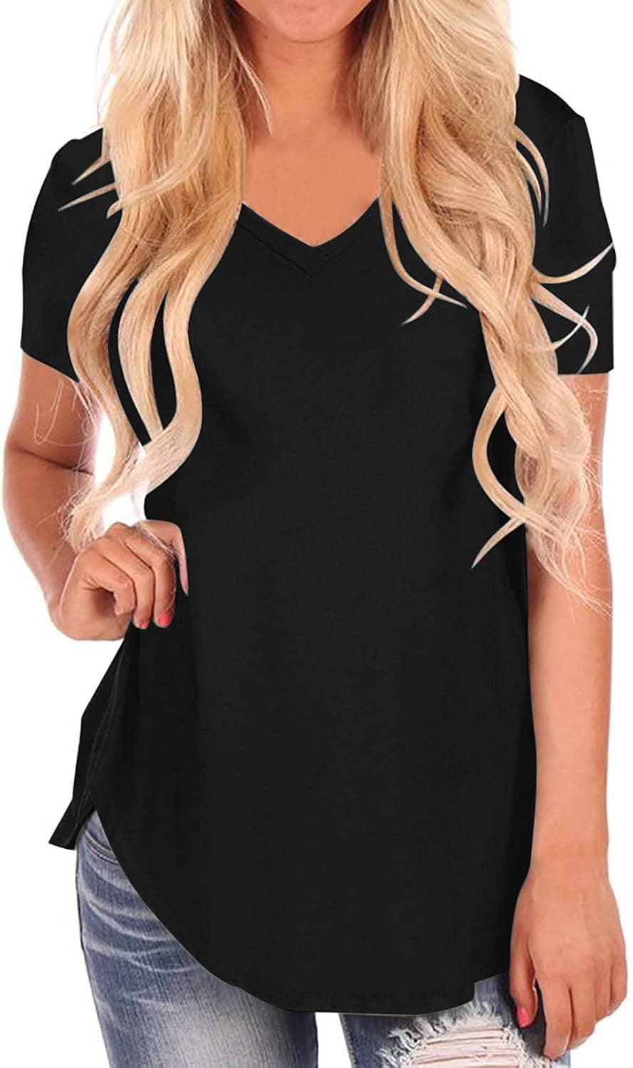 StyleDome Womens V Neck Casual Short Sleeve Shirts Basic Summer Loose Fitting Tee Tops