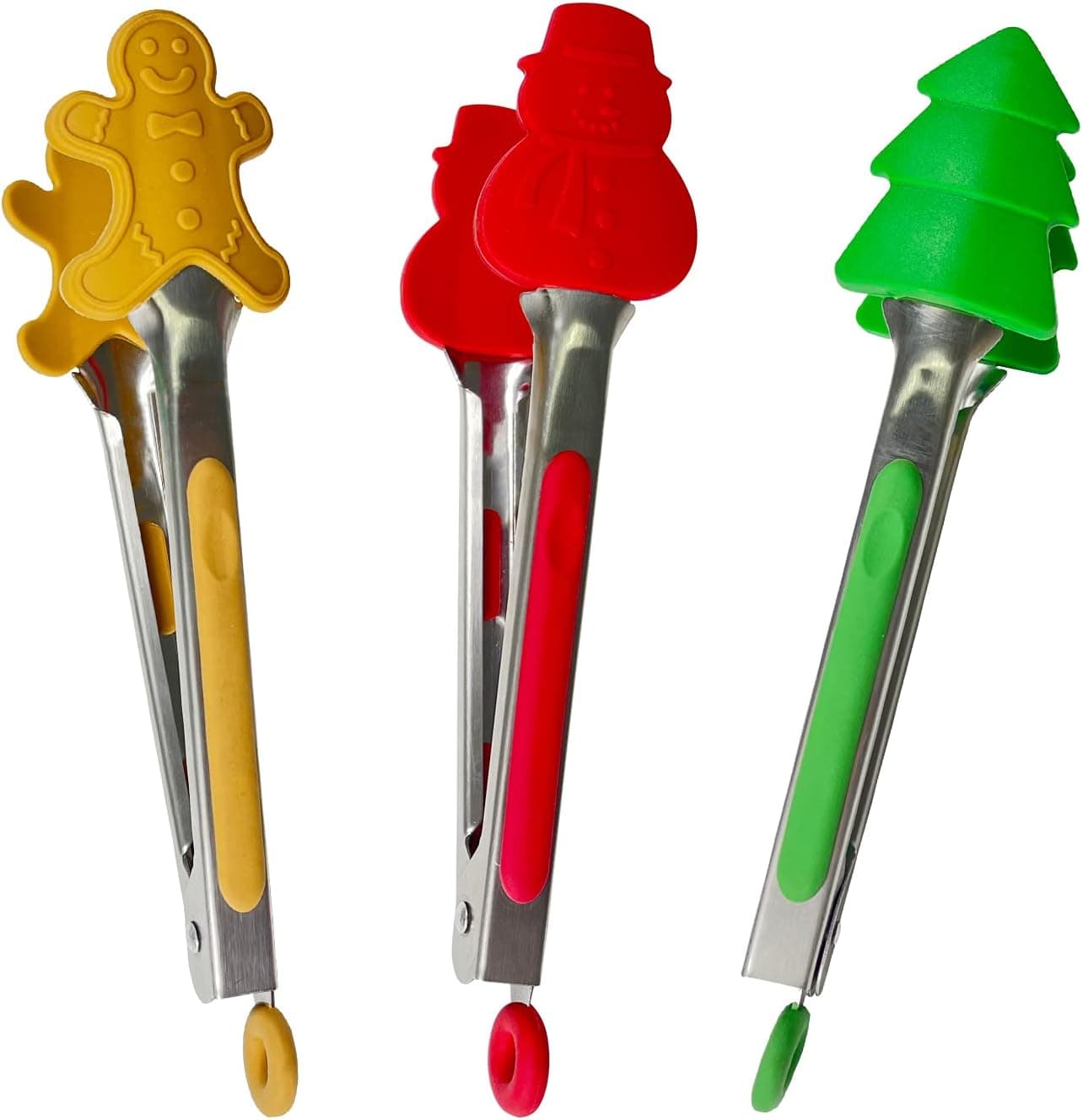 Yunhua 3PCS Christmas Silicone Mini Tongs, 7 Inch Christmas Style Tongs, Small Kids Colourful Tongs for Serving Food, Ice Cube, fruits, Sugar