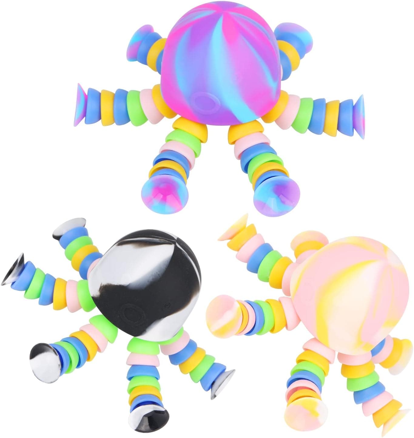 Ejanmilar 3 Pack Jellyfish Fidget Toys, Desk Light up Suction and Squeeze Toys, Stress Relief Dimple Fidget Sensory Toys for ADHD, Adults and Kids