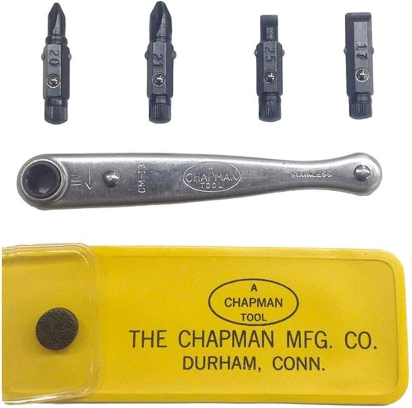 Chapman MFG 2021 Pocket Screwdriver Set - 6 Pieces - Includes Phillips & Slotted/Flathead Bits, Complete Pocket Size Set Offers 4 USA Made Insert Bits, Mini Ratchet Hand Tool + Soft Vinyl Case