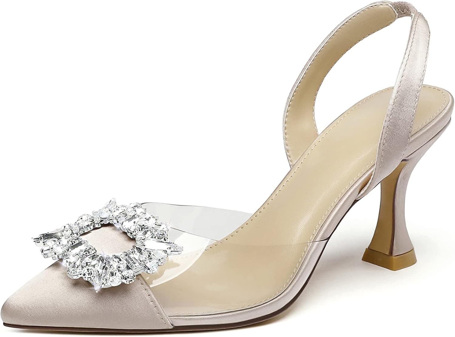 Susanny Slingback Wedding Rhinestone Sparkly Heels Women Slingback Pumps Satin Pointy Stilettos Heeled Dress Sandals 10