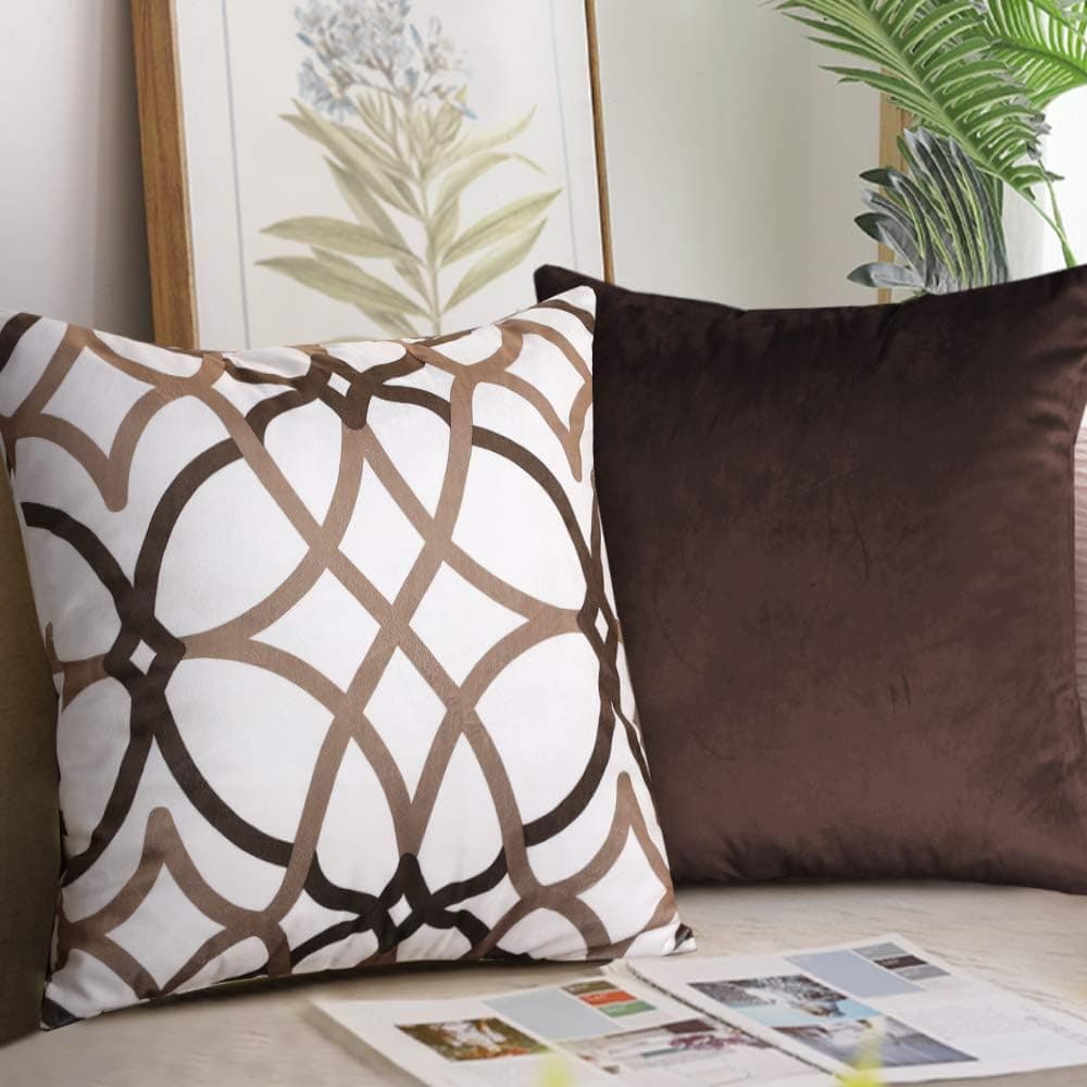 H.VERSAILTEX Original Velvet Cushion Covers 18x18 Mix and Match (Set of 2) Decorative Throw Pillow Covers for Living Room/Sofa/Couch Bed (Brown/Taupe&Brown)