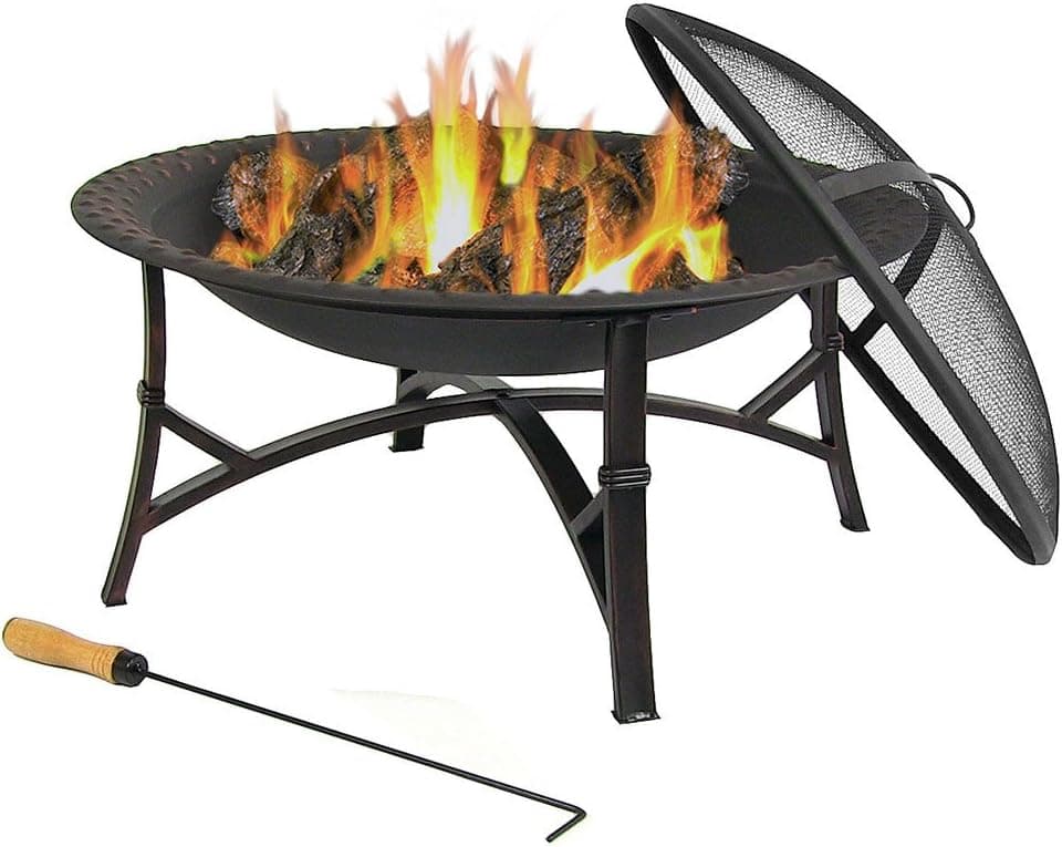Sunnydaze 29 Inch Black Hammered Steel Fire Pit with Spark Screen