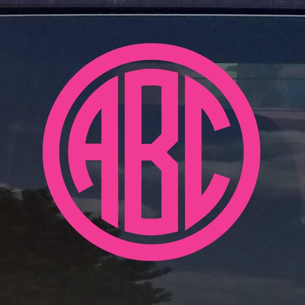 CUSTOM CIRCLE MONOGRAM INITIALS VINYL DECAL / STICKER CARS YETI CUP LAPTOP PHONE (4", Pink)