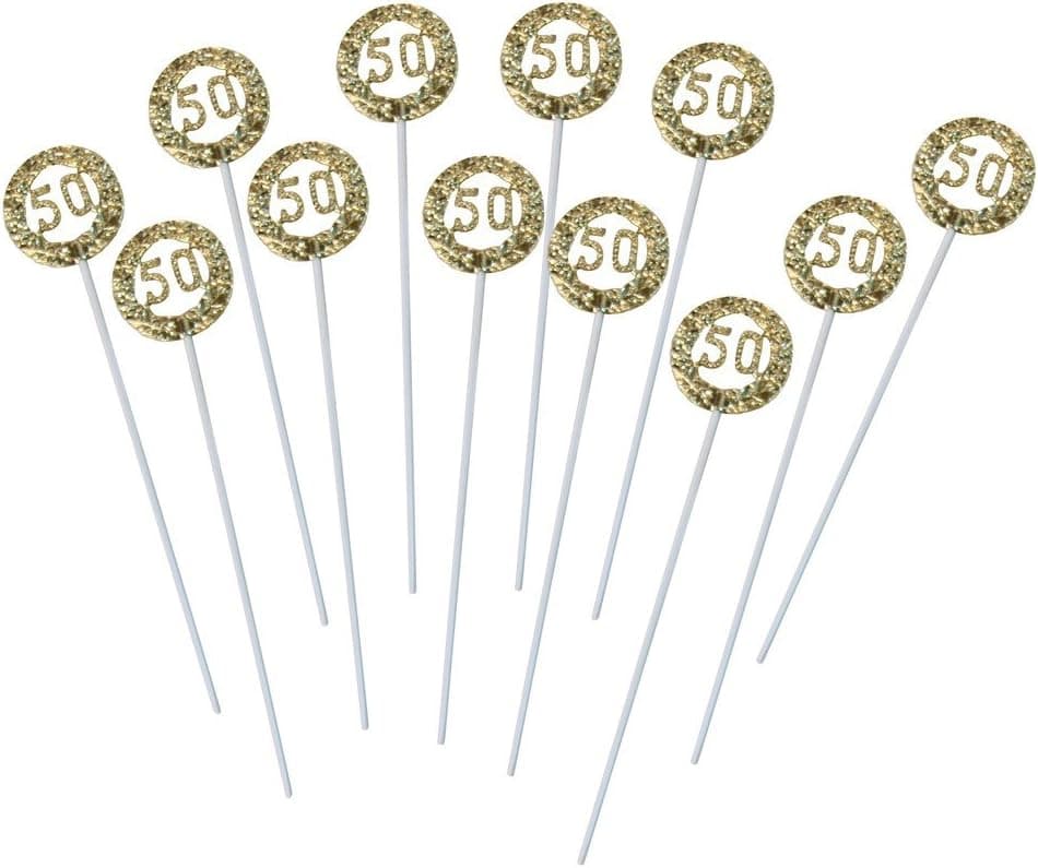 12 Pieces 50th Anniversary Plastic Picks Decorations 2.5" Diameter 12" Long by NST
