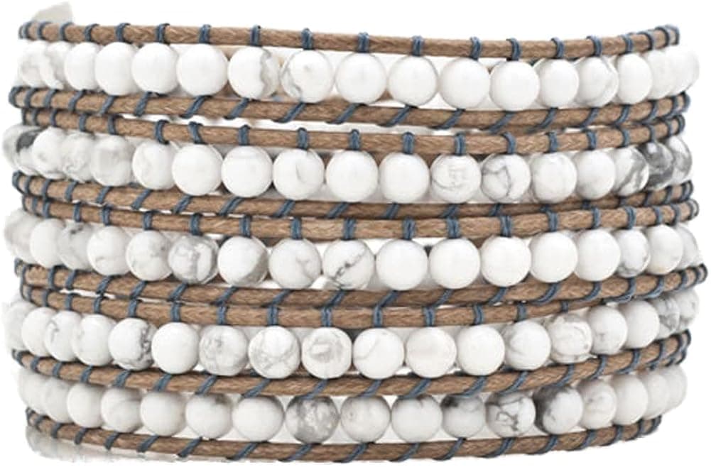 CharmSStory Leather Wrap Bracelet Mix Color India Agate Bead 5 Wraps, 4mm/Bead for Girlfriend Mom Gifts