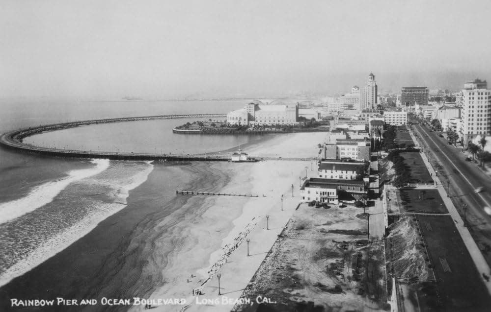 Long Beach, CA, Rainbow Pier and Ocean Blvd, Vintage Photograph (9x12 Wall Art Print, Home Decor)