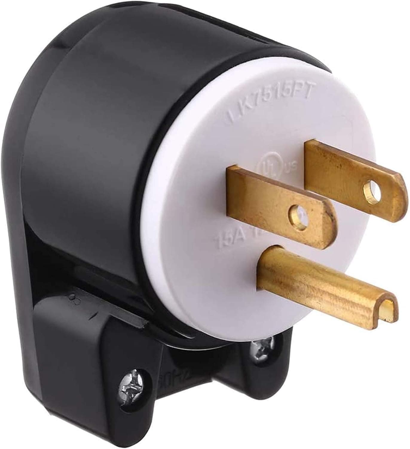Miady Right Angle Nema 5-15P AC Plug Replacement, 125 Volt 15amp Straight Blade Easy Assembly Male Plug DIY 12 Directions Adjustable AC Connector, Grounding Type/UL listed, Black-White