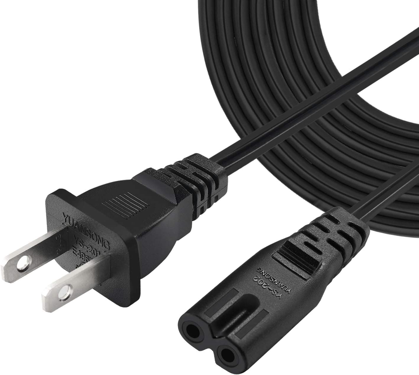 VSEER 2-Slot Non-Polarized UL Listed SPT2 18AWG Universal Replacement Power Cord (NEMA 1-15P to IEC C7),Black (1FT)