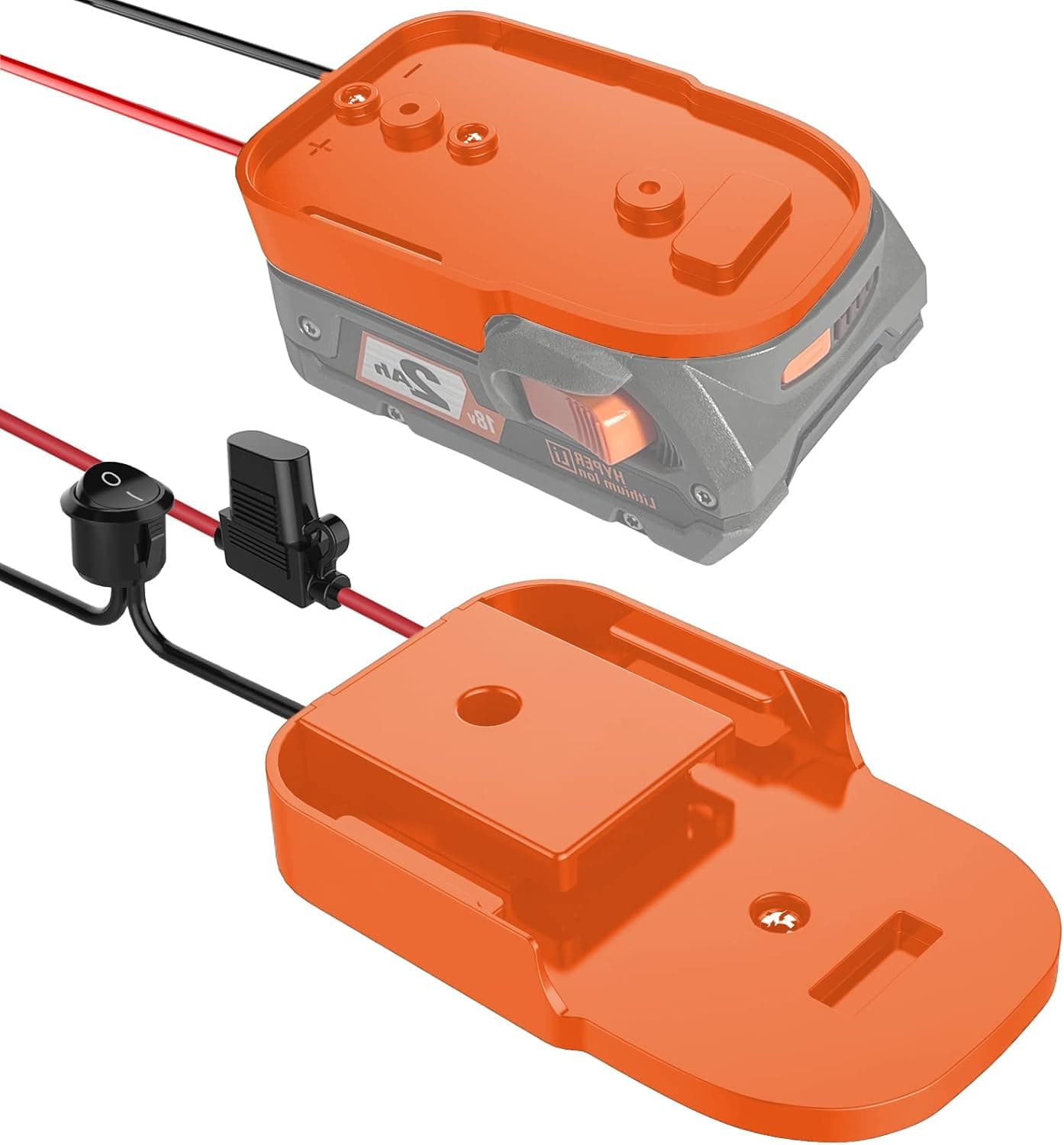Power Wheel Adapter with Fuse & Switch, Secure Battery Adapter for Ridgid AEG 18V Hyper Lithium Battery, with 12 Gauge Wire,Good Power Convertor for DIY Ride On Truck,Robotics,RC Toys and Work Lights