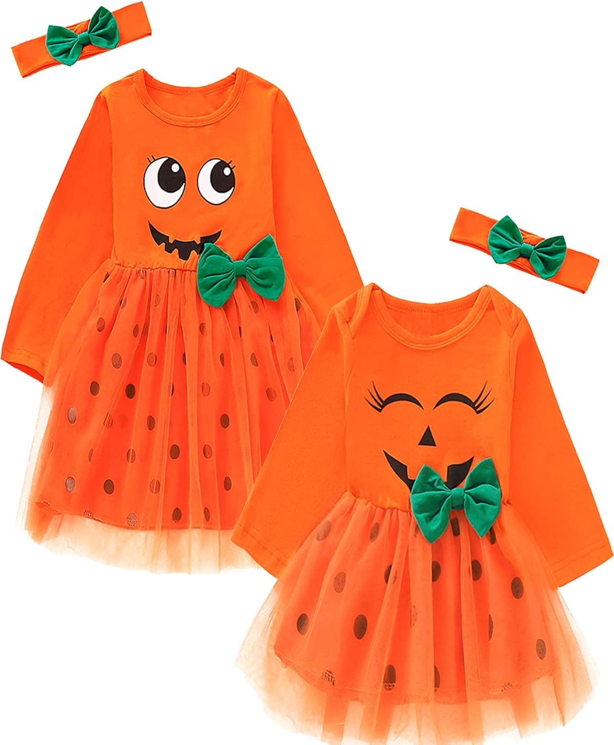 Aslaylme Little Sister Halloween Outfits Baby Girls Pumpkin Dress Set