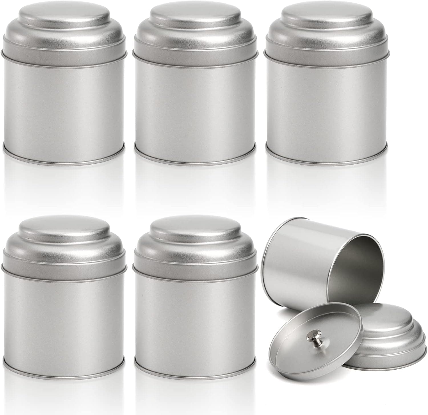 Lawei 6 Pack Tea Tins Canister with Airtight Double Lids, 8 OZ Round Tin Can Box, Small Kitchen Canisters Containers for Storage Tea, Coffee, Sugar, Loose Leaf, Candy, Herbs and Spices, Silver