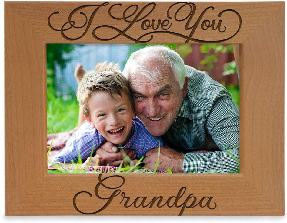 KATE POSH I Love You Grandpa, Grandparent's Day, Best Grandpa Ever, Grandpa & Me, Engraved Natural Wood Picture Frame from Granddaughter, Grandson (4x6 Horizontal)