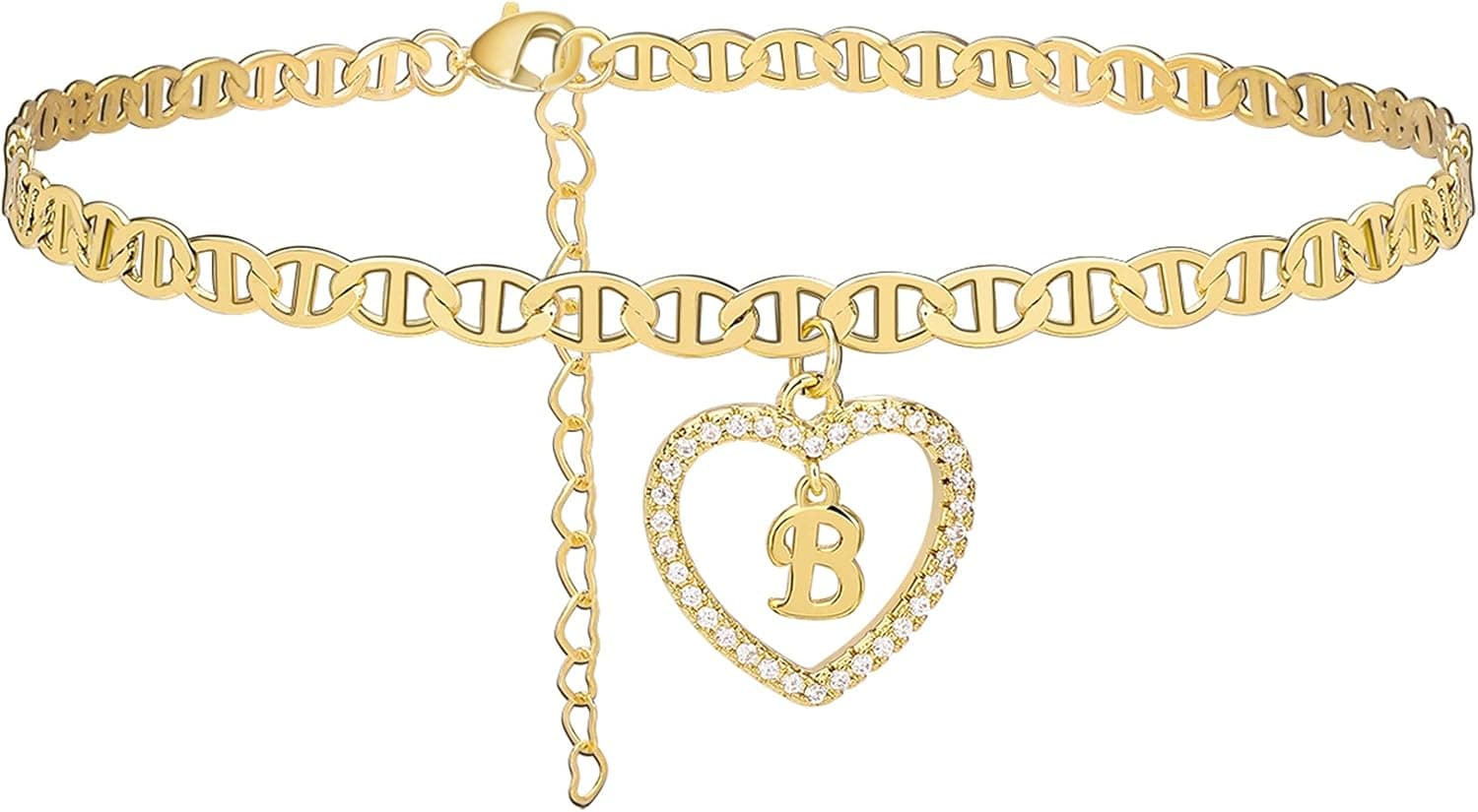Initial Heart Ankle Bracelets for Women 14K Real Gold Plated CZ Letters A-Z Alphabet Anklets Beach Jewelry for Women