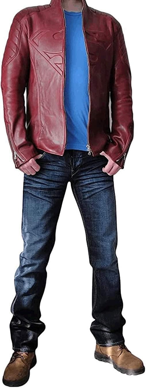ABz Leathers Men's Maroon Super Smallville Real Leather Jacket ►BEST SELLER◄-rising racers best choice jacket