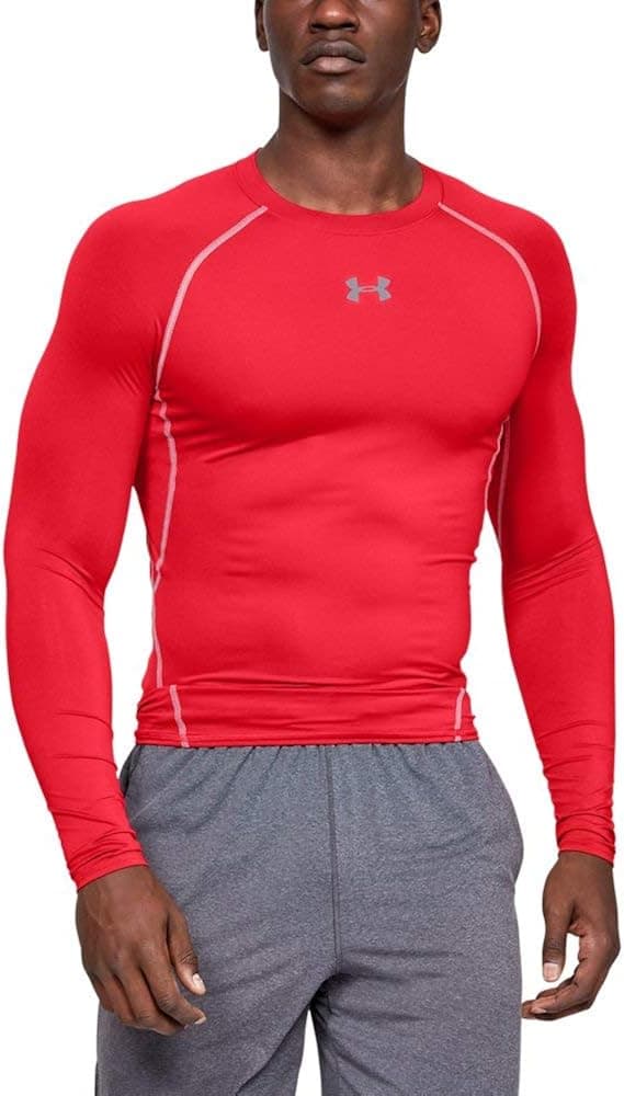 Under Armour Men's HeatGear Armour Compression Long Sleeve T-Shirt , Red (600)/Steel , 3X-Large