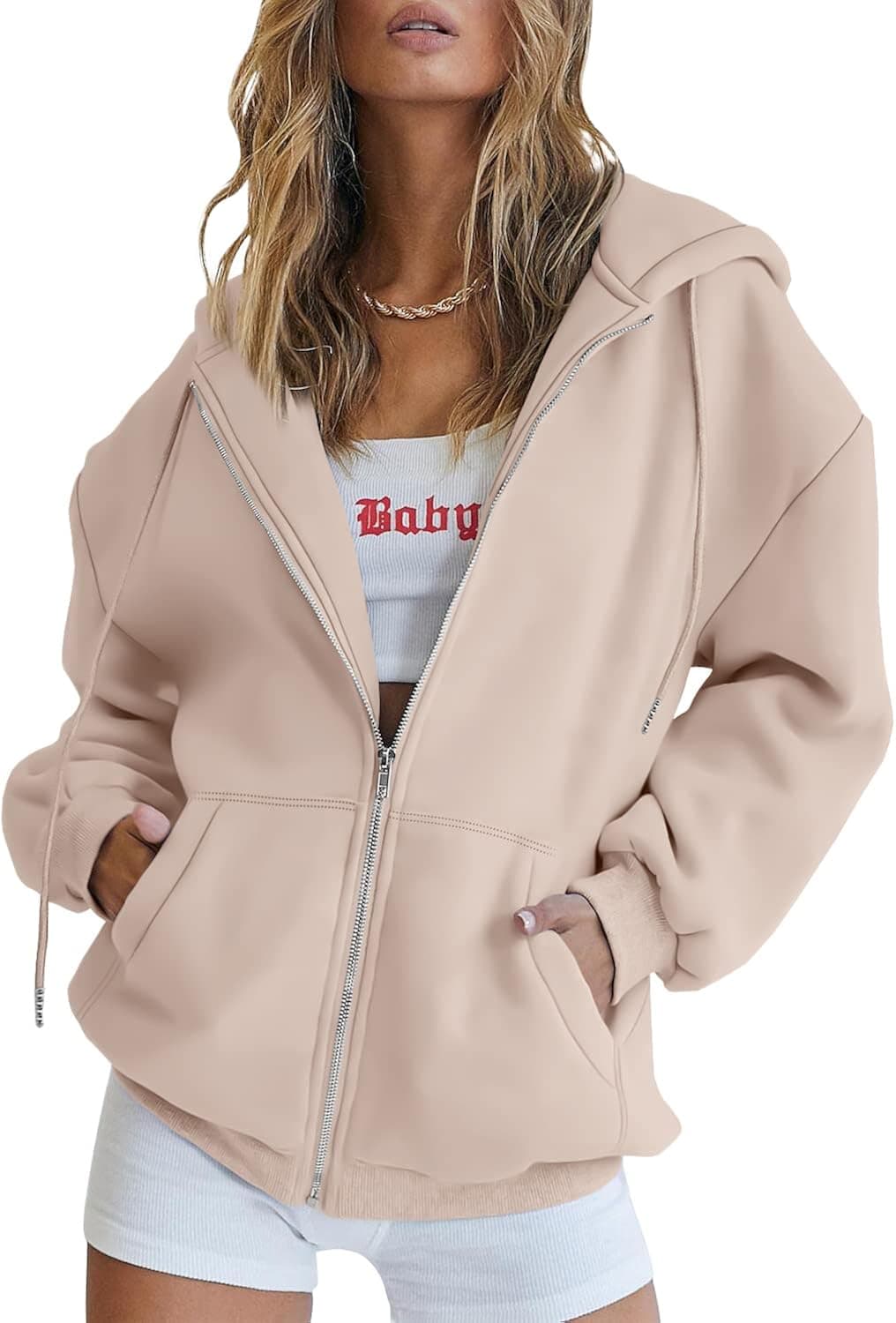 EFAN Women's Cute Hoodies Teen Girl Fall Jacket Oversized Sweatshirts Casual Drawstring Clothes Zip Up Y2K Hoodie with Pocket