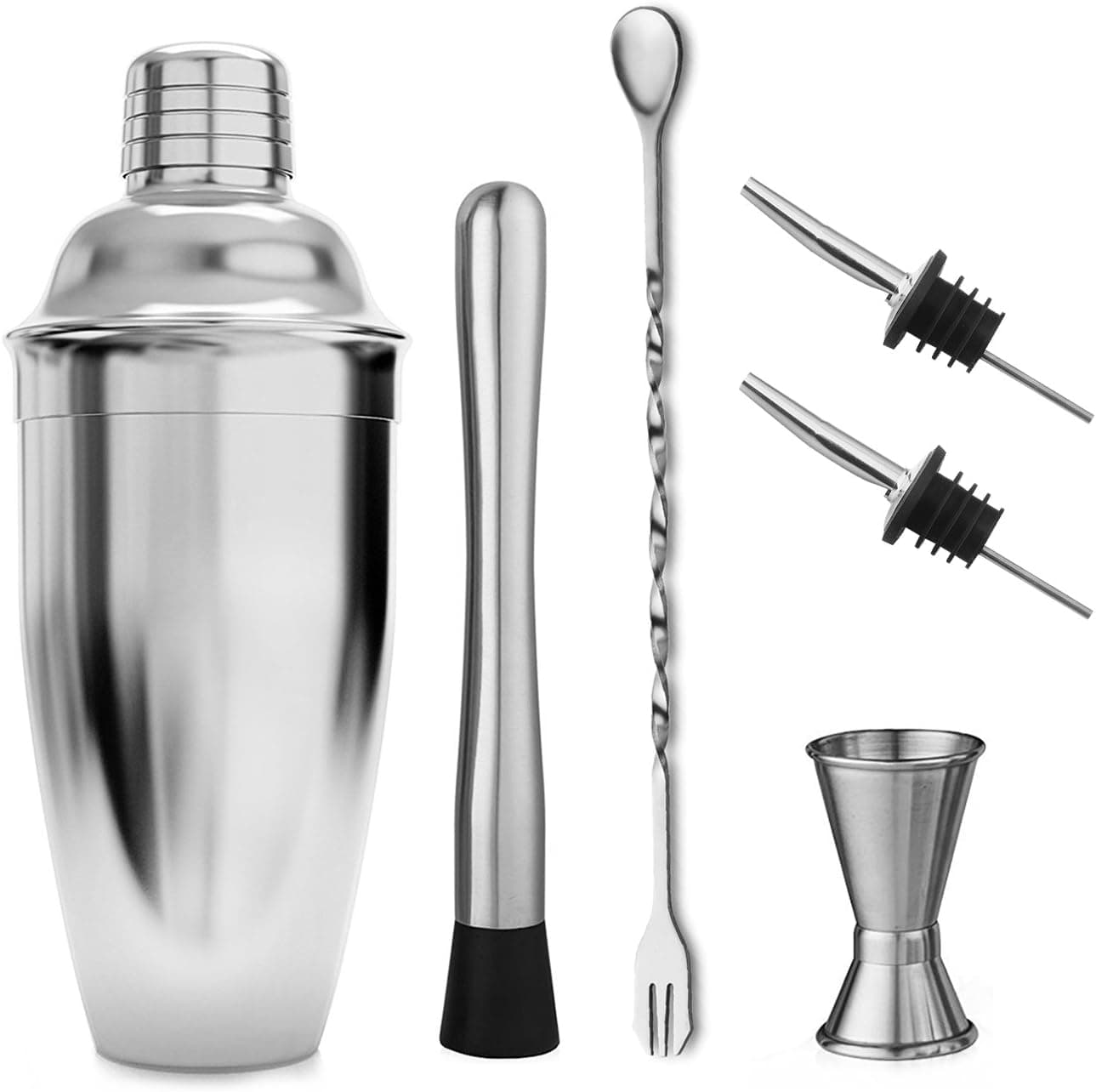 Cocktail Shaker Set by STONEKAE:24 oz Stainless Steel Cocktail Shaker with Strianer,Jigger,Muddler, Mixing Spoon,2 Pourers, Professional Kit Gift