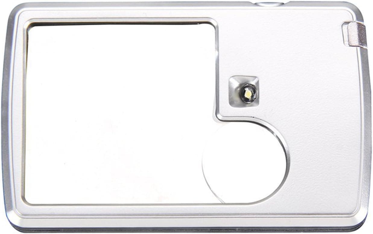 Saim 3X 6X Card Shaped Magnifying Glass Lightweight LED Reading Illuminated Magnifier, Silver