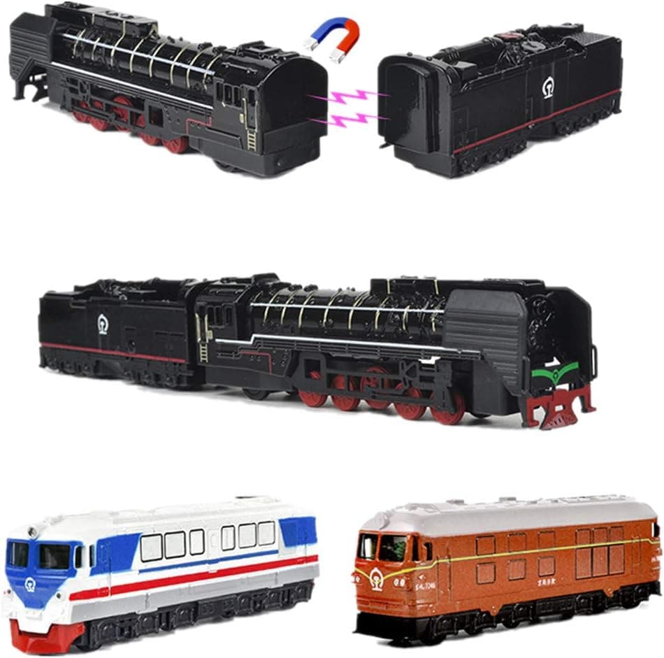 MinYn Locomotive Train Model Toy Pullback Retro Steam Train Magnetic Simulation Die cast Engine Vehicle Set Collection Gift Kids - 4pcs