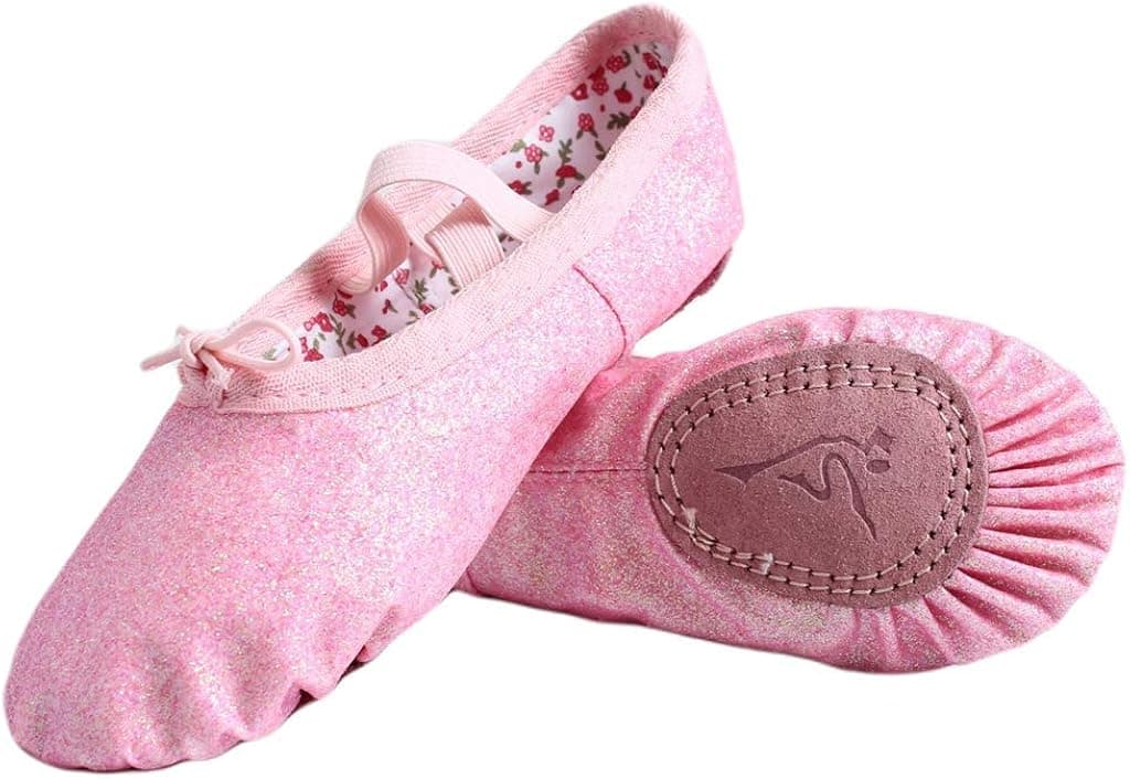 Nexete Soft Leather Balle Dance Shoes Split-Sole Slipper Flats Shoes Pink Black & Nude Color for Toddler Girl Boy Kid
