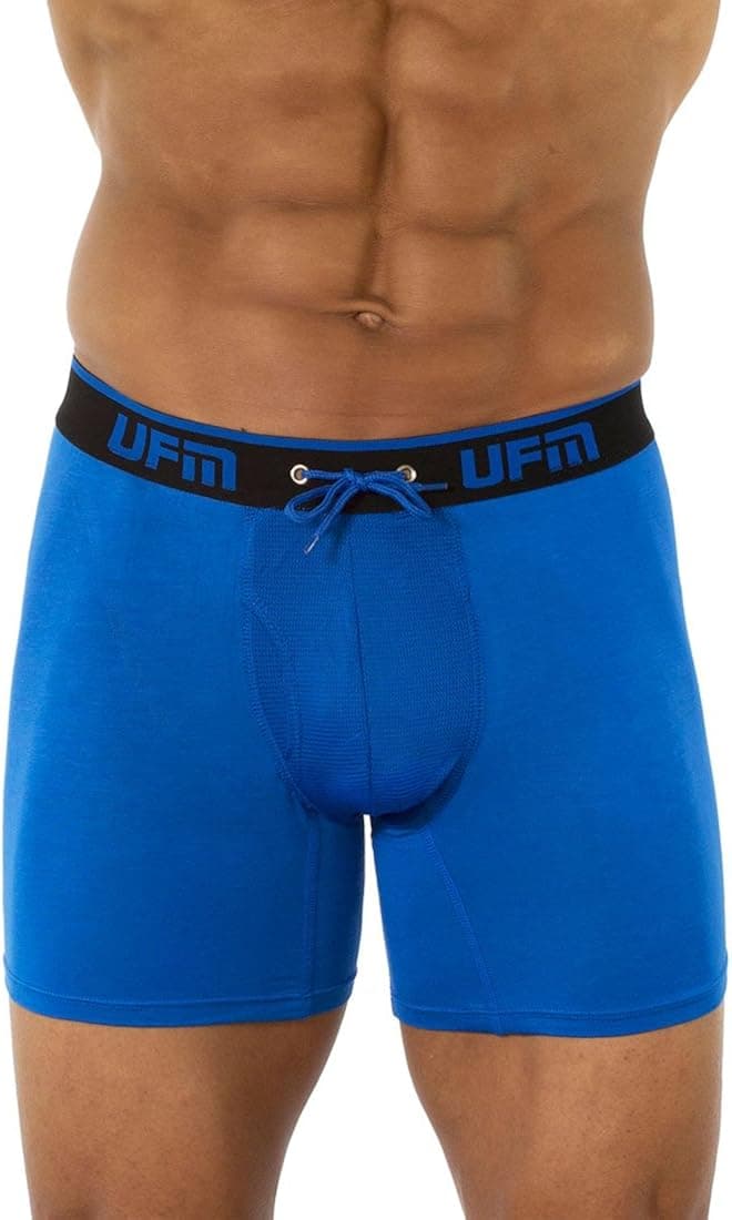 UFM Men’s Boxer Briefs with Support Pouch - Athletic Underwear for Men, Ultra Soft and Comfortable, Breathable Bamboo Spandex, Regular Support, 6 Inch Inseam, Royal Blue