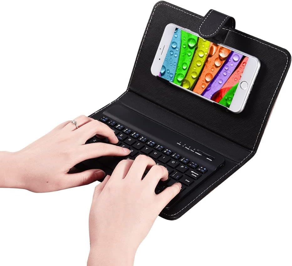 Universal 2 in 1 Wireless Bluetooth Keyboard Flip Case with Folio Stand and Detachable 3.0 Magnetic Bluetooth Keyboard,Durable, Shockproof,for 4.5inch to 6.8inch iOS,Android and Win Smart(Black)