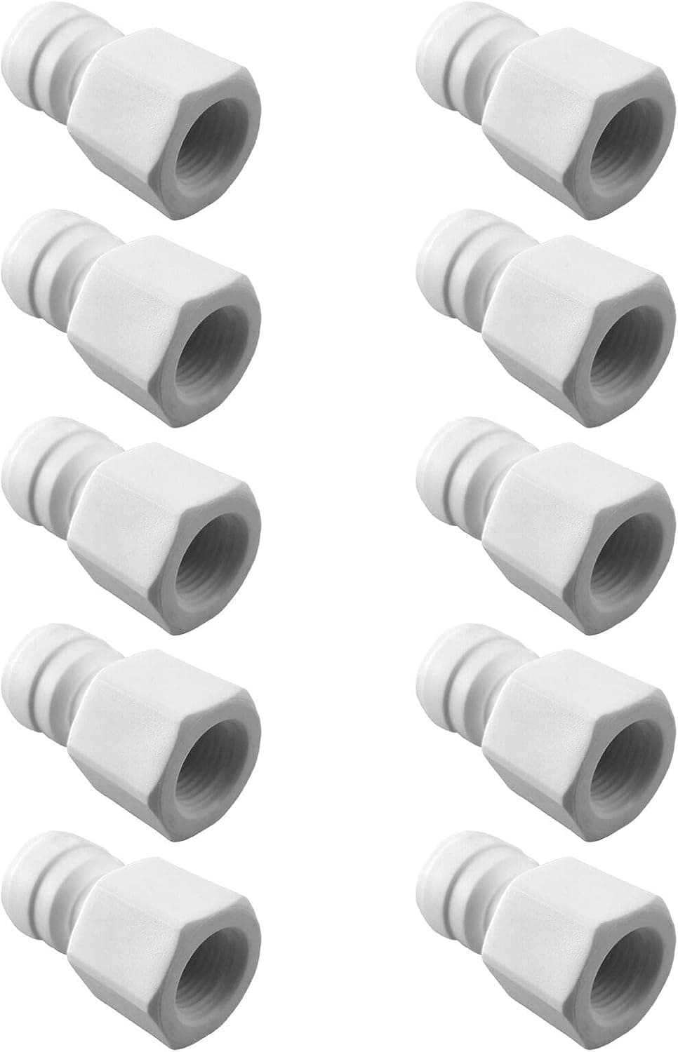 PureSec Plastic Reusable 3/8 Water Line RO Fittings 1/2 Female Threaded Tube Adapter x 3/8 Quick Connect Fitting for Water Filters and RO Systems (10, 3/8"OD*1/2"Female Thread)