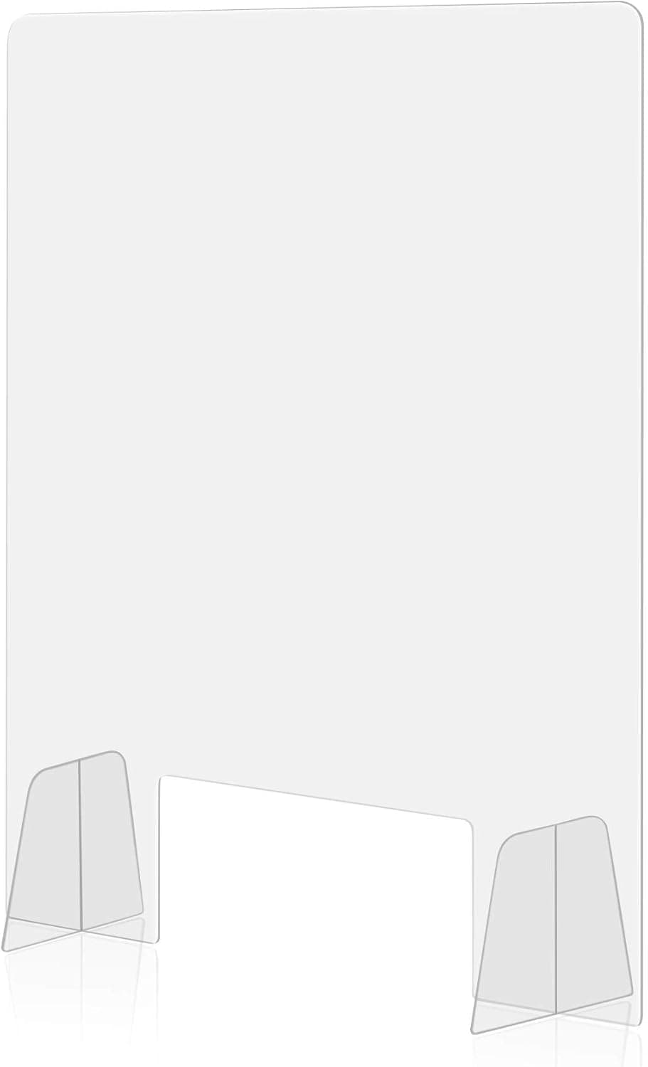 [ 24"W x 36"H ] Plexiglass Sneeze Guard Partition | Clear Acrylic Shield with Oversized Legs for Superior Stability | Hand Opening for Safe Counter and Desk Transactions