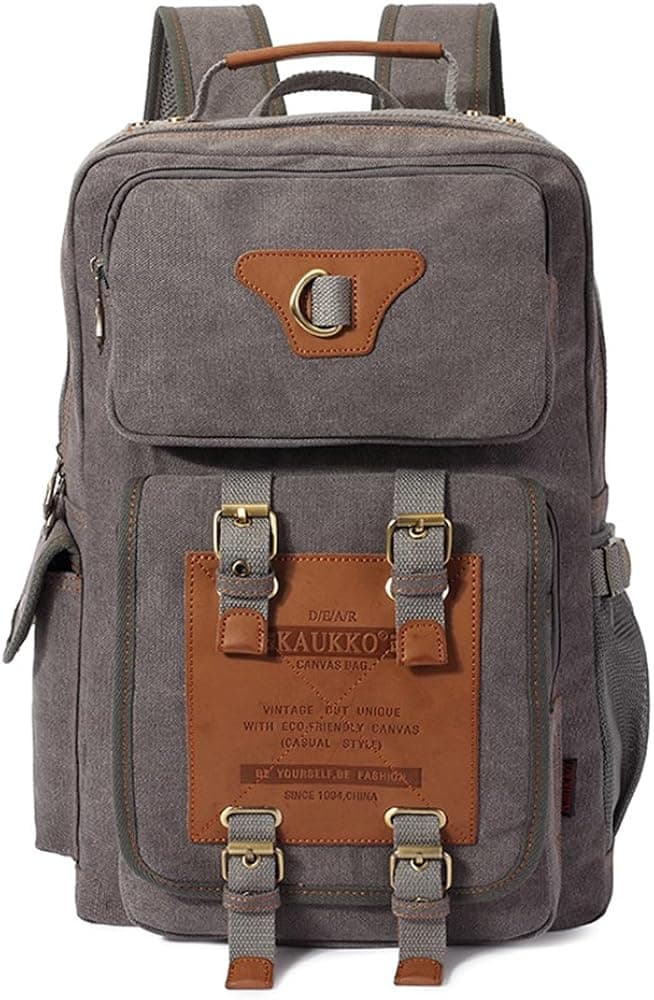KAUKKO Classic Canvas Backpack with 2 Side Pockets, College School Laptop Bookbag, Satchel, Hiking Bag, Fit 15.6" Laptop, Straps Reinforced