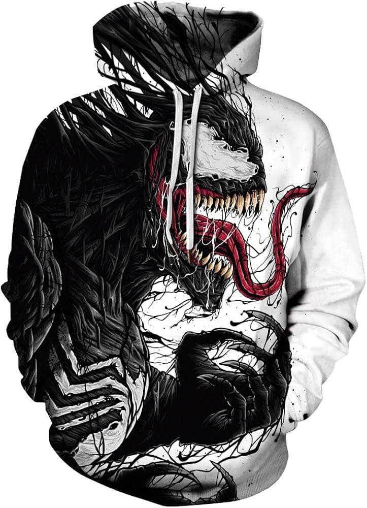 TAKUSHI HF Unisex Fashion Galaxy 3D Digital Printed Pullover Hoodies Hooded Sweatshirts for Sport and Party (Venom, L/XL)