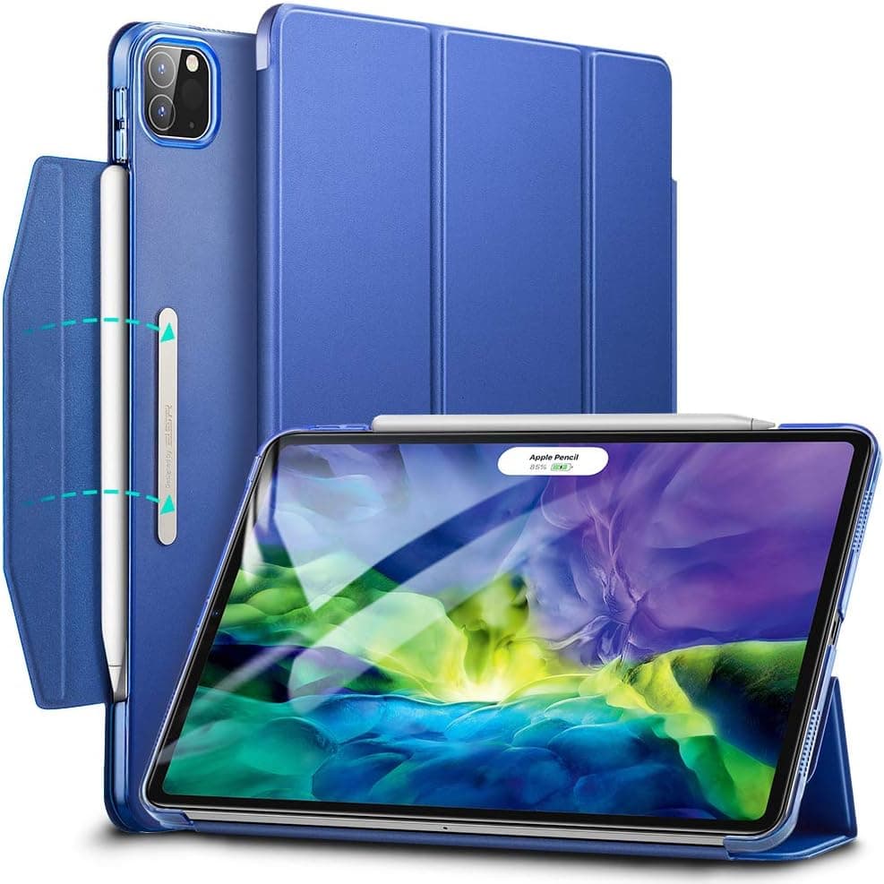 ESR Yippee Trifold Smart Case for iPad Pro 11 2020 & 2018, Lightweight Stand Case with Clasp, Auto Sleep/Wake [Supports Pencil 2 Wireless Charging], Hard Back Cover for iPad Pro 11", Navy Blue
