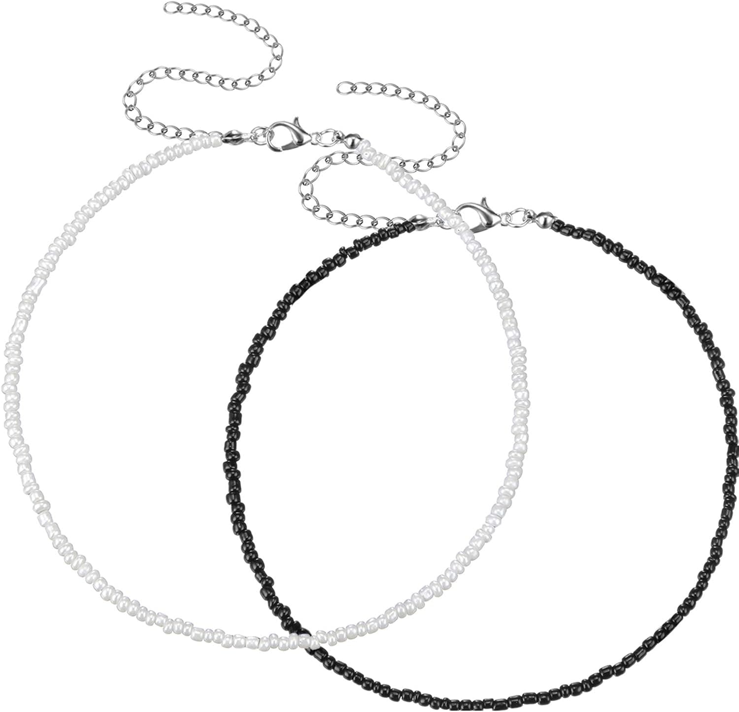 Hicarer 2 Pieces Bead Choker Necklaces Seed Bead Necklaces Bohemian Colorful Choker Necklaces for Women Girls Daily Wearing