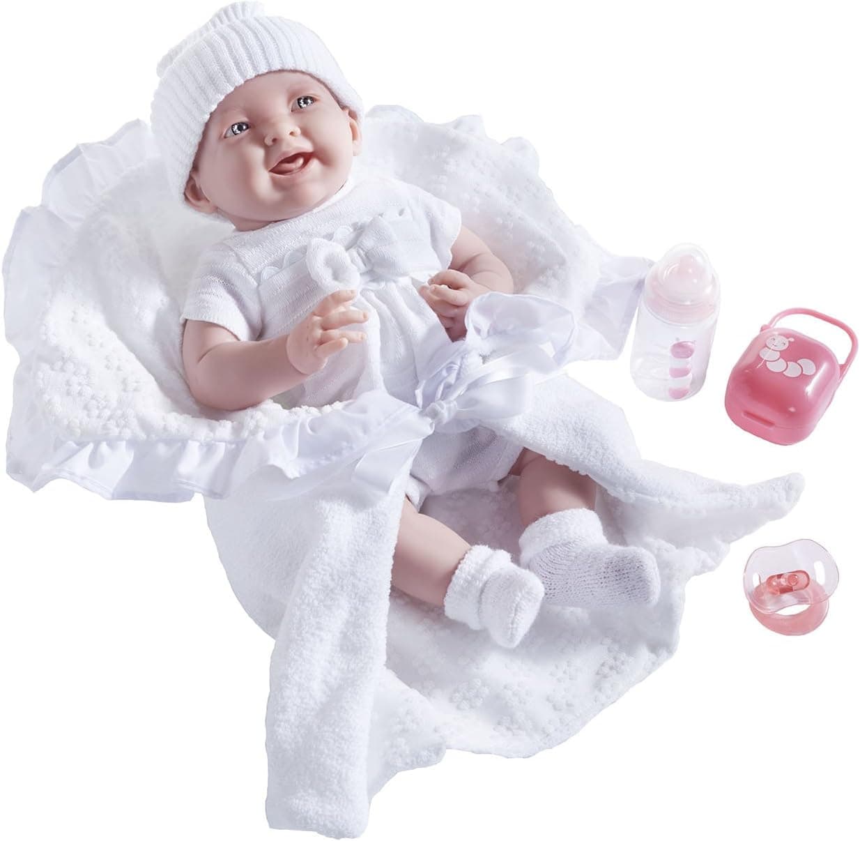 JC Toys Soft Body La Newborn in White Bunting and Accessories, 15.5" (18786)