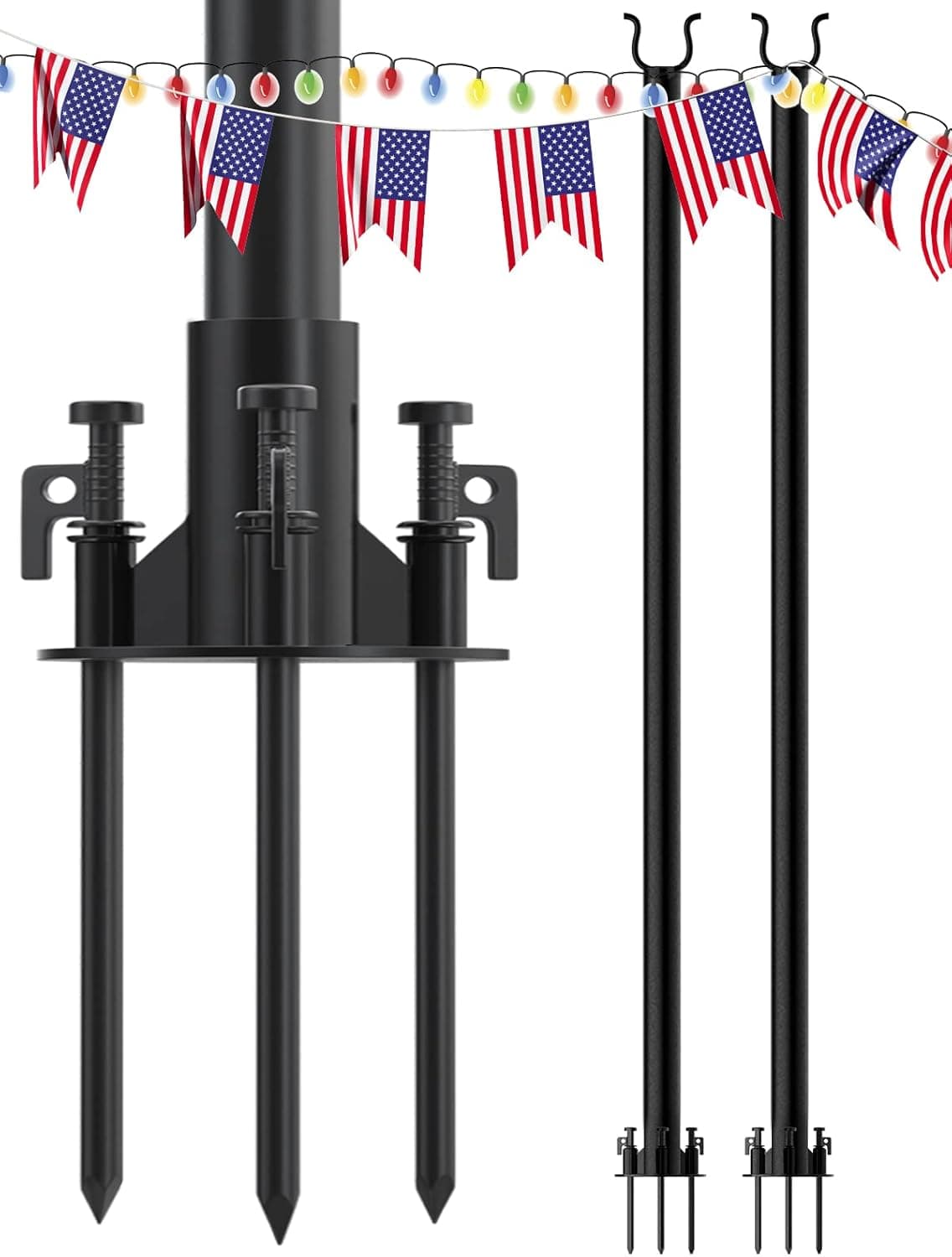 addlon 2 Pack String Light Poles Pro 10ft, Harder Outdoor Poles with Hooks for Hanging String Lights - Patio, Garden, Wedding, Parties - Black
