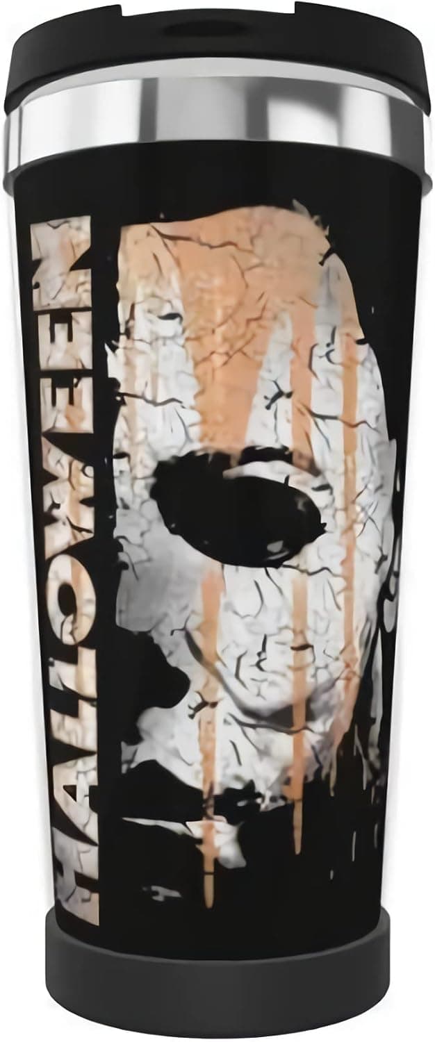 Sunny Rainy Day Michael Myers Halloween Stainless Steel Vacuum Insulation, with Double-Wall Water-Filled Coffee Cup for Home, Office and Outdoor Work with Lid, 11 ounces