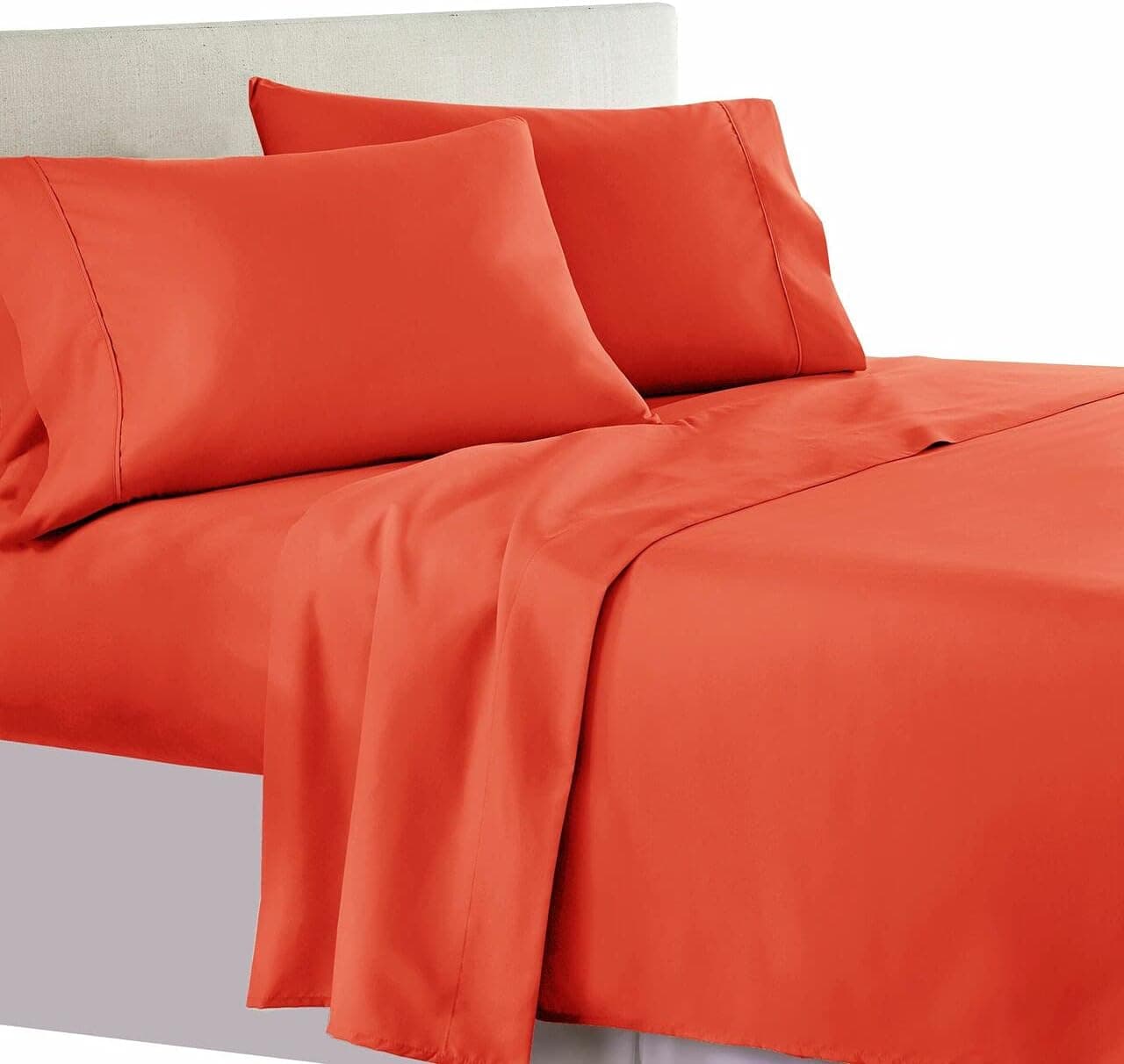 Solid Coral Split-Cal-King: Adjustable California King Bed Size Sheets, 5PC Bed Sheet Set, 100% Cotton, 300 Thread Count, Sateen Solid, Deep Pocket, by Royal Hotel