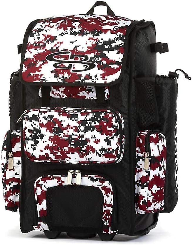 Boombah Rolling Superpack 2.0 Camo Baseball / Softball Gear Bag - 23-1/2" x 13-1/2" x 9-1/2" - Multiple Colors - Telescopic Handle and Holds 4 Bats - Wheeled Version