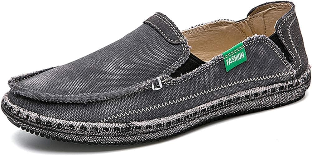 CASMAG Men's Casual Cloth Shoes Canvas Slip on Loafers Leisure Vintage Flat Boat Shoes