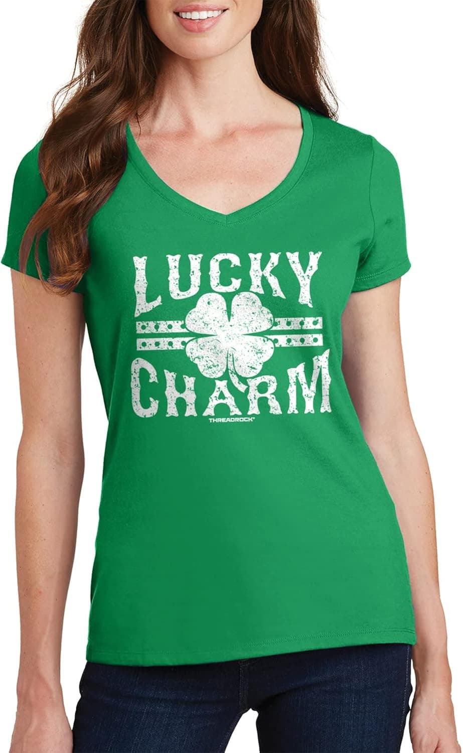 Threadrock Women's Lucky Charm St. Patrick's Day V-Neck T-Shirt