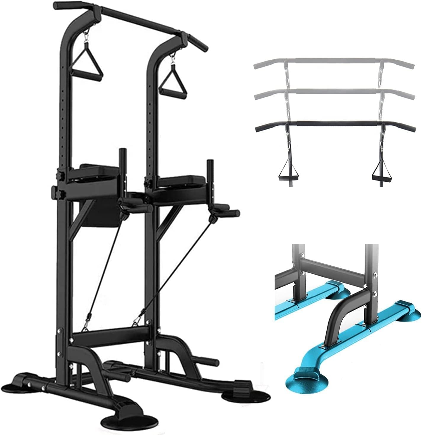 Power Tower Dip Station, Pull Up Bar Stand, Pull Up Workout Dip Station, Pull Up Tower Bar, Adjustable Multi-Function Strength Training Fitness Equipment for Home Gym, Black