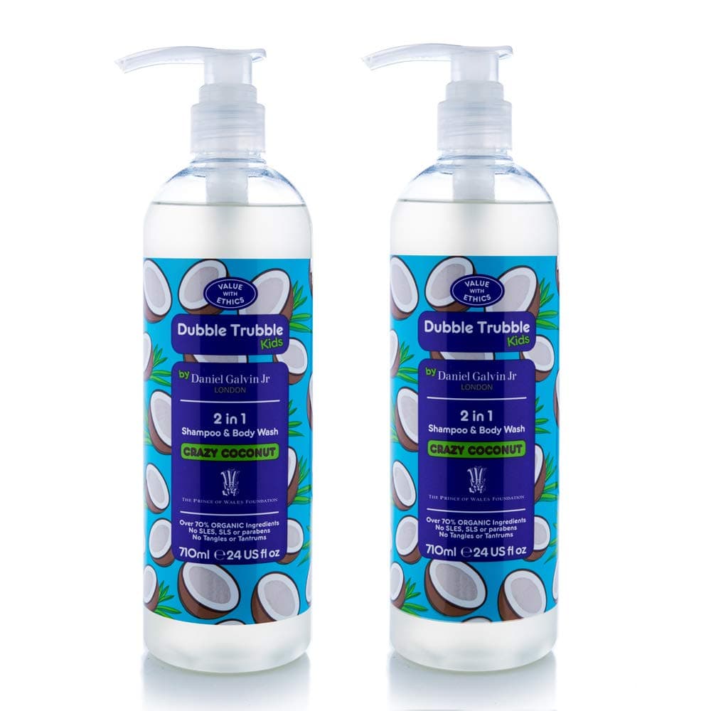 Dubble Trubble 2-in-1 Natural Kids Shampoo and Body Wash, Soothing Coconut, 24 Ounces, 2 Pack