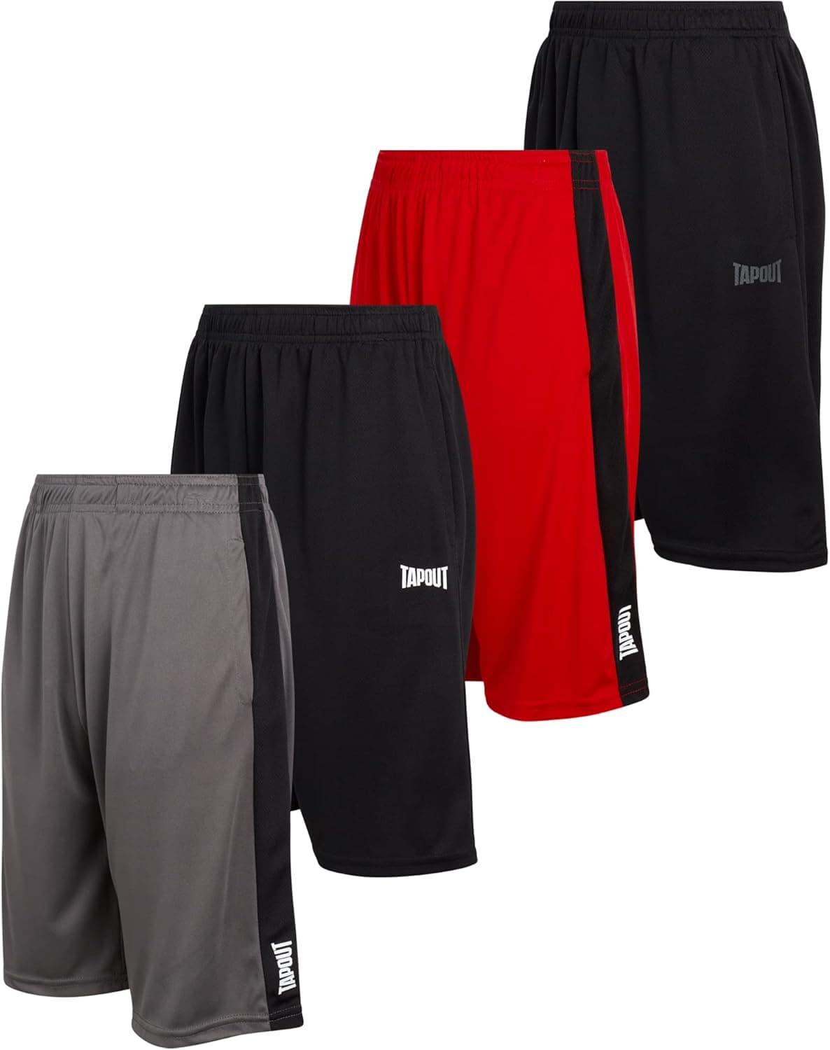 TAPOUT Boys' Athletic Shorts - Active Performance Wrestling Gym Shorts (4 Pack)