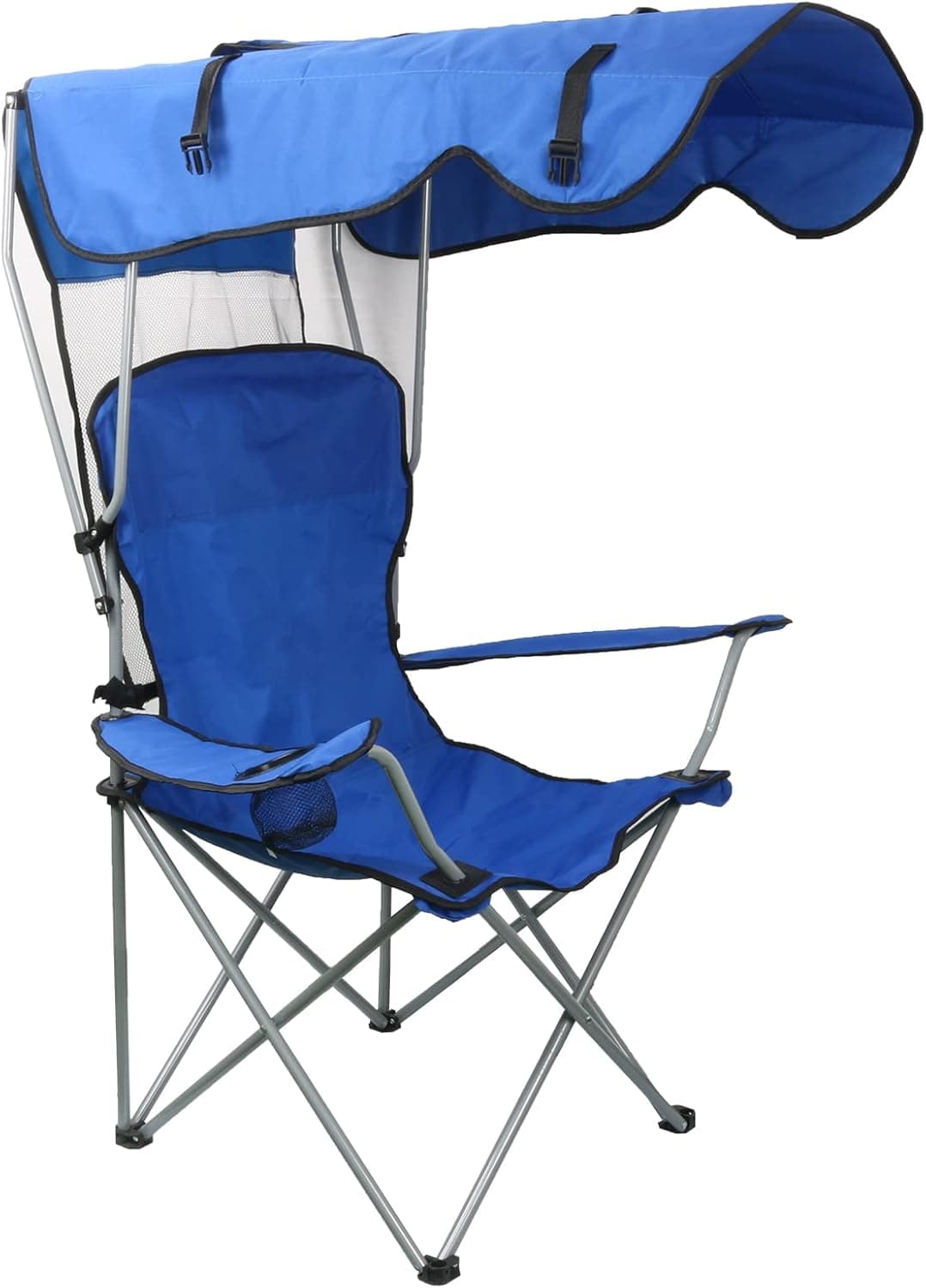 MKSY Beach Chair with Canopy Shade, Portable Camping Chair with Canopy Support to 330 LBS, Folding Lounge Chair Sunshade with Cup Holder & Carry Bag for Outdoor Travel Hiking (Light Blue)
