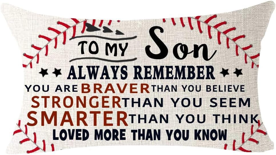 GAWEKIQE Baseball Quote Best Gift to My Son I Love You Lumbar Cotton Linen Decorative Throw Pillow Cover Cushion Case for Family Bed Sofa Outdoor 12x20inches (beige1)