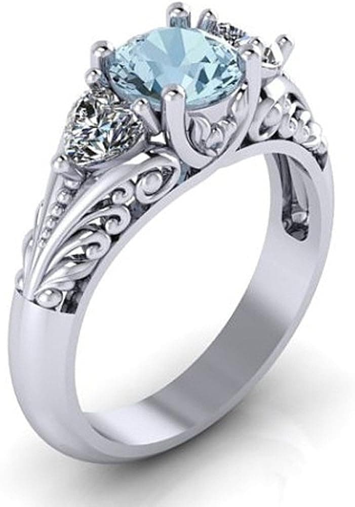 Women Heart Shaped Chic Sterling Silver Crystal Love Wedding Ring